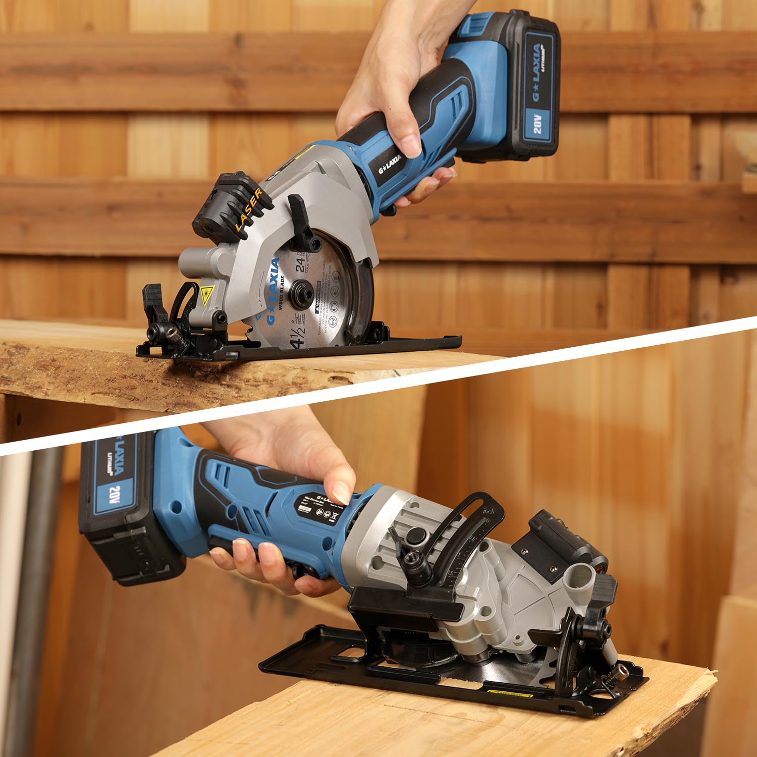 G LAXIA 20V Max Cordless Combo Kit, 4-1/2" Cordless Circular Saw, Reciprocating Saw 0-3000 SPM, 1 Piece 4.0 Ah Li-ion Battery with Charger, 2 Pcs Blades for Mini Circular Saw and 3 Pcs Blades - WoodArtSupply