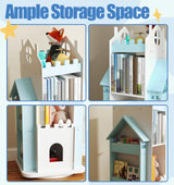 Suuiwau 360° Rotating Bookshelf Kids,Blue Revolving Bookcase 3-Tier Spinning Dollhouse Bookshelf Floor Standing Book Storage Organizer for Children's Room Suuiwau