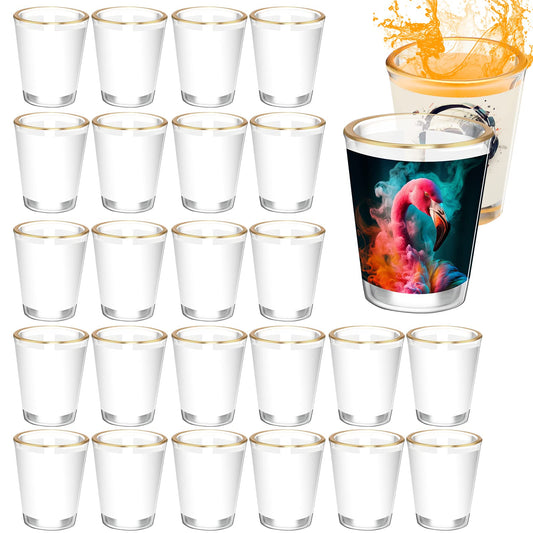 Tanlade 24 Pcs 24 Pcs Sublimation Shot Glasses with Golden Mouth 1.5 oz Glasses Bulk for Whiskey, Tequila, Vodka, Espresso