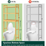 Smiry Over The Toilet Storage, Bamboo 3-Tier Over Toilet Bathroom Organizer, Adjustable Bathroom Shelf, Space Saving, Stable Freestanding Storage Cabinet with 4 Hooks, Natural Smiry