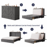 ijuicy Queen Size Murphy Bed with Foam Mattress and Side Storage Board, Cube Cabinet Bed with Charging Station Large Storage Drawers, Space-Saving Foldable Hideaway Bed-Grey ijuicy
