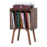 LELELINKY Record Player Stand,Vinyl Record Storage Table with 4 Cabinet Up to 100 Albums,Mid-Century Turntable Stand with Wood Legs,Brown Vinyl Holder Display Shelf for Bedroom Living Room (Patented) LELELINKY