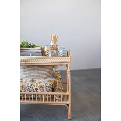 Creative Co-Op Hand-Woven Bamboo and Rattan Shelf Console Table, 33" L x 14" W x 33" H, Natural - WoodArtSupply