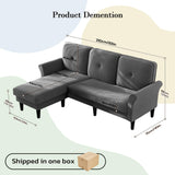 Welzona Sectional Couches for Living Room, 83" Velvet Modern 3 Seater Sofa, L Shaped Couch with Ottoman, Small Sectional Couch Sofas for Living Room, Bedroom, Apartment, Office, Grey Sofa Welzona