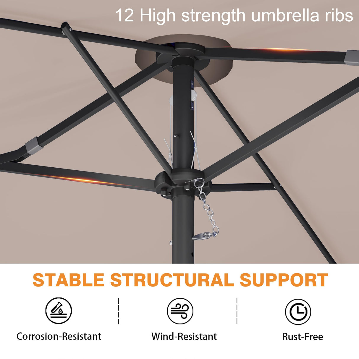 DomeShade 15ft Patio Umbrella with Base,Large Outdoor Double-Sided Rectangle Umbrella with Crank Handle, Market Umbrella for Poolside Garden Deck Backyard Beach Pools, Beige DomeShade