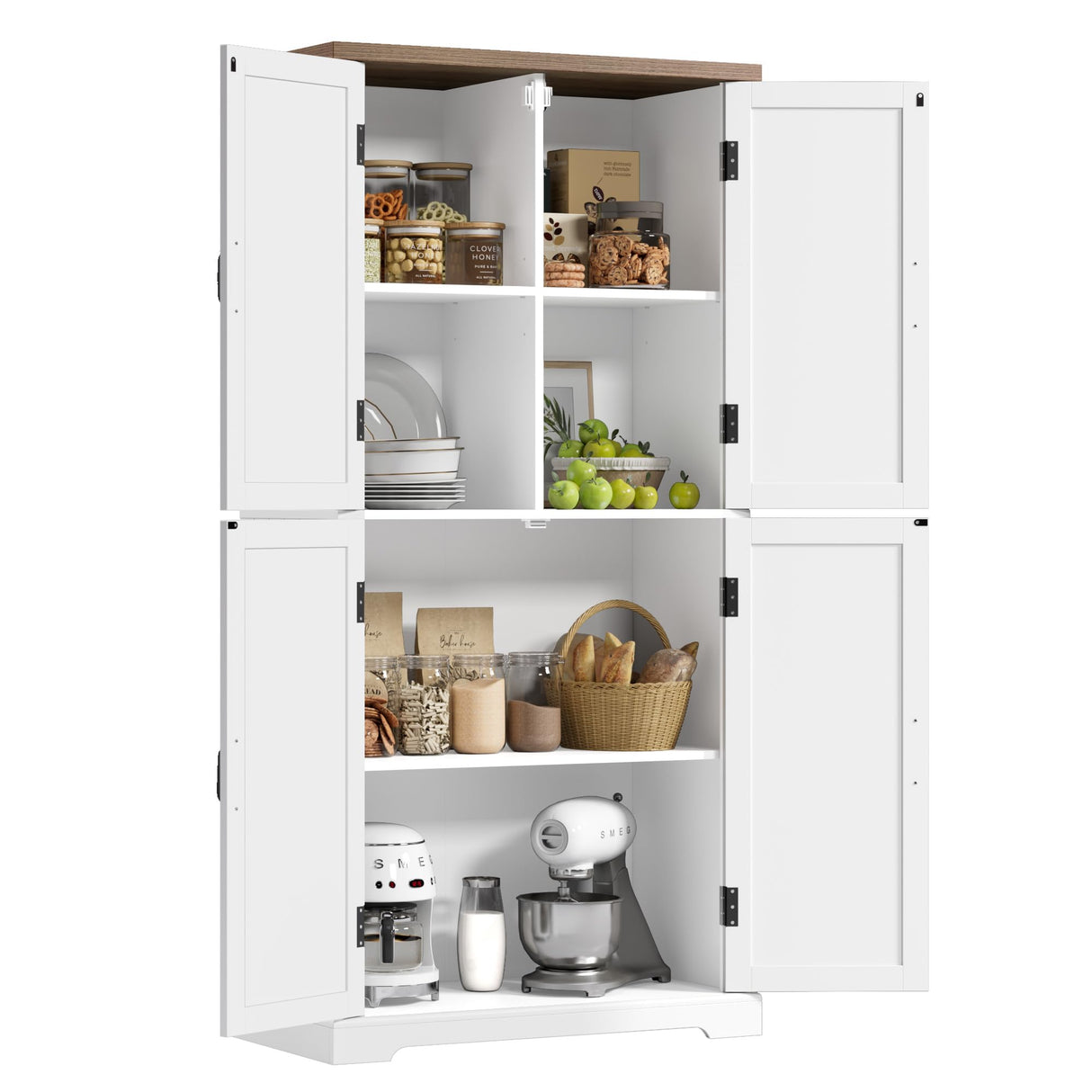 HOSTACK 64" Modern Farmhouse Pantry Cabinet with Adjustable Shelves and 4 Doors HOSTACK