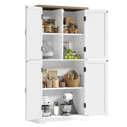 HOSTACK 64" Pantry Cabinet, Tall Kitchen Pantry Storage Cabinet, Modern Farmhouse Bathroom Storage Cabinet, Large Bookcase, 4 Doors|Adjustable