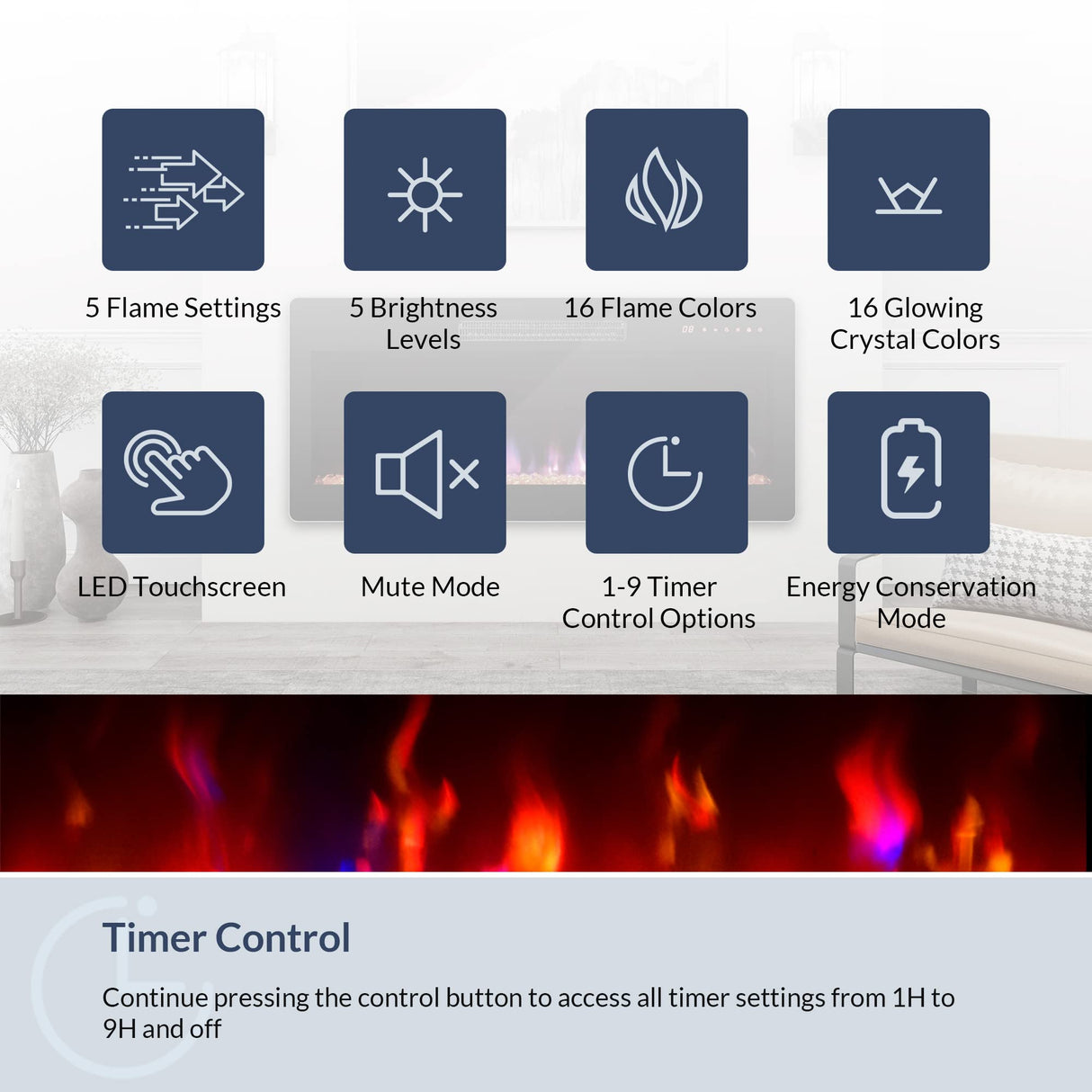 BELLEZE 70" Fireplace TV Stand for TVs Up to 75", LED Light Entertainment Center with 36" Electric Fireplace Heater, Storage Cabinet, Media Console Table for Living Room - Avenue (Black) BELLEZE