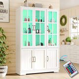AMERLIFE 71" Tall Storage Cabinet with LED Lights, 5 Tier Large Modern Wood Kitchen Pantry with Acrylic Glass Doors & Shelves, Display Cabinet for Living room, Dining room, Bathroom, 6 Doors White AMERLIFE