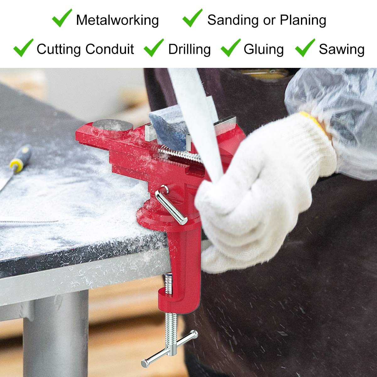 Housolution Universal Table Vise 3 Inch, 360°Swivel Base Bench Clamp Home Vise Clamp-On Vise Repair Tool Portable Work Bench Vise for Woodworking, Housolution