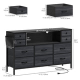 YITAHOME TV Stand with Charging Station, Dresser TV Stand for 55'' TV, 10 Drawer Dresser for Bedroom, Media TV Console Table with Side Pockets & Hooks, Storage Fabric Drawer Unit for Bedroom YITAHOME