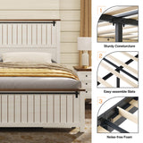 LUXOAK Farmhouse Full Size Bed Frame with 47" Tall Headboard, Wooden Bed Frame with Groove Sliding Barn Door Footboard, Platform Bed with Wood Slats Support, Noiseless No Box Spring Needed, White LUXOAK