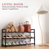 Bumusty 3-Tier Expandable Shoe Rack for Closet, 18“-33” Adjustable Shoe Rack for Small Space, Small Shoe Organizer for Front Door, Sturdy Metal, Black Bumusty