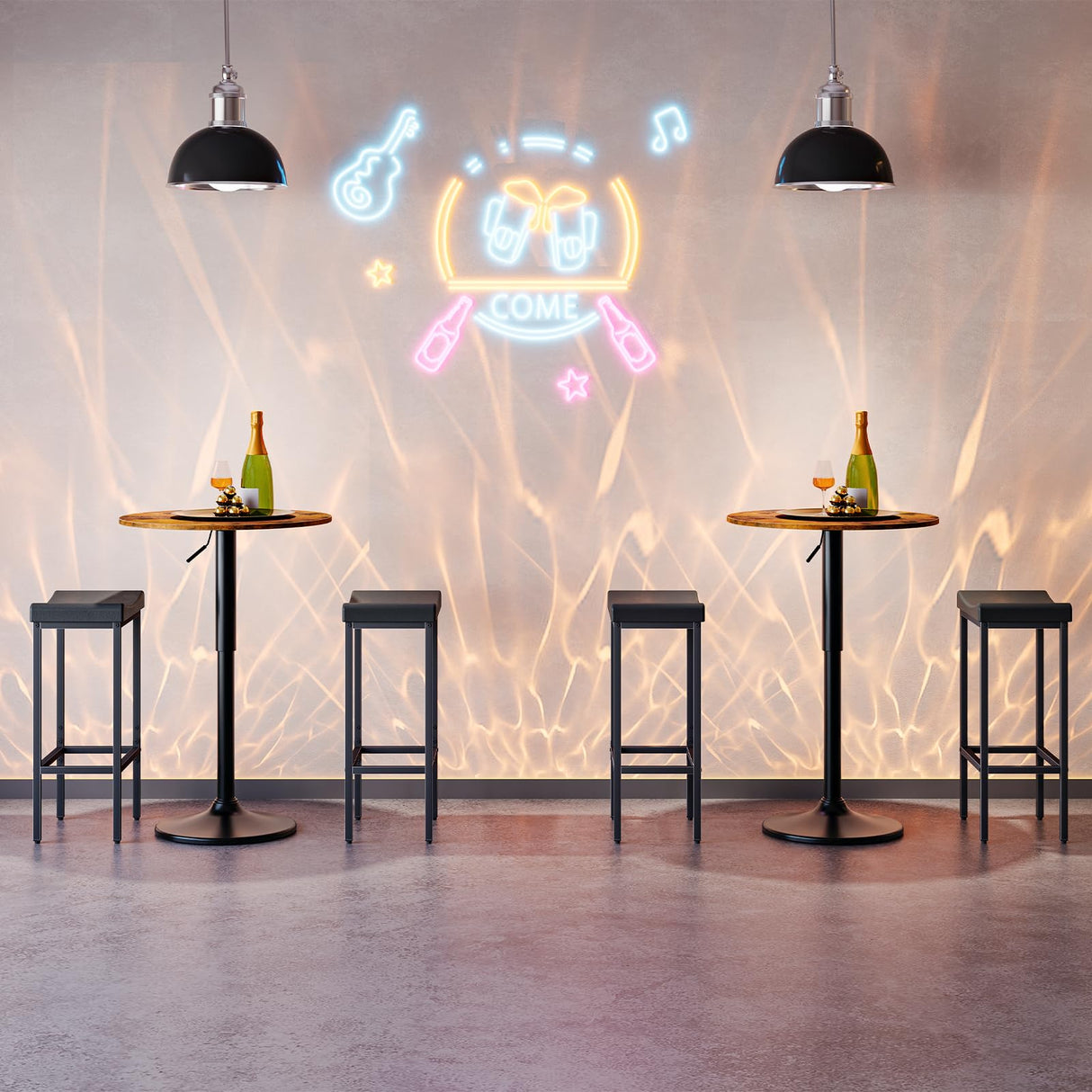 HOOBRO 2 Pcs Bar Table, Height-Adjustable Round Pub Table 27-35.4 Inches with Sturdy Base, Modern Style, Easy to Assemble, Suitable for Small Space, Rustic Brown and Black BF58BTP201G1 HOOBRO