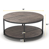 NSdirect Round Coffee Table,36" Coffee Table for Living Room,2-Tier Rustic Wood Desktop with Storage Shelf Modern Design Home Furniture(Light Walnut) NSdirect