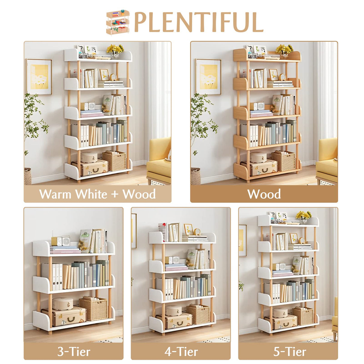 Modern Oak 4-Tier Wooden Open Bookcase with Sturdy Frame and User-Friendly Design OSCHF