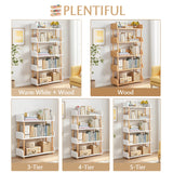 Modern 4-Tier Wooden Open Bookcase in Warm White - Versatile Freestanding Bookshelf with Solid Wood Frame and Side Panels OSCHF
