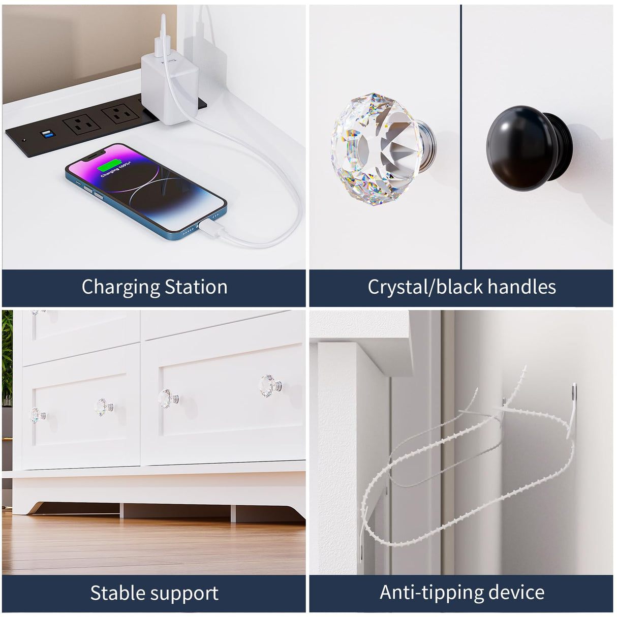 HAIOOU 6 Drawer Dresser for Bedroom White, Chest of Drawers 47 inch Modern Wooden Storage Organizer Tower with 2 Shelves,Power Outlets and LED Lights,Organizer Cabinet for Living Room,Hallway HAIOOU