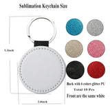 QISVVE 10Pcs Sublimation Blanks Keychain，custom personalized key chain,Glitter PU Leather keychain accessories for DIY Crafts Making (10Pcs Glitter Round) QISVVE