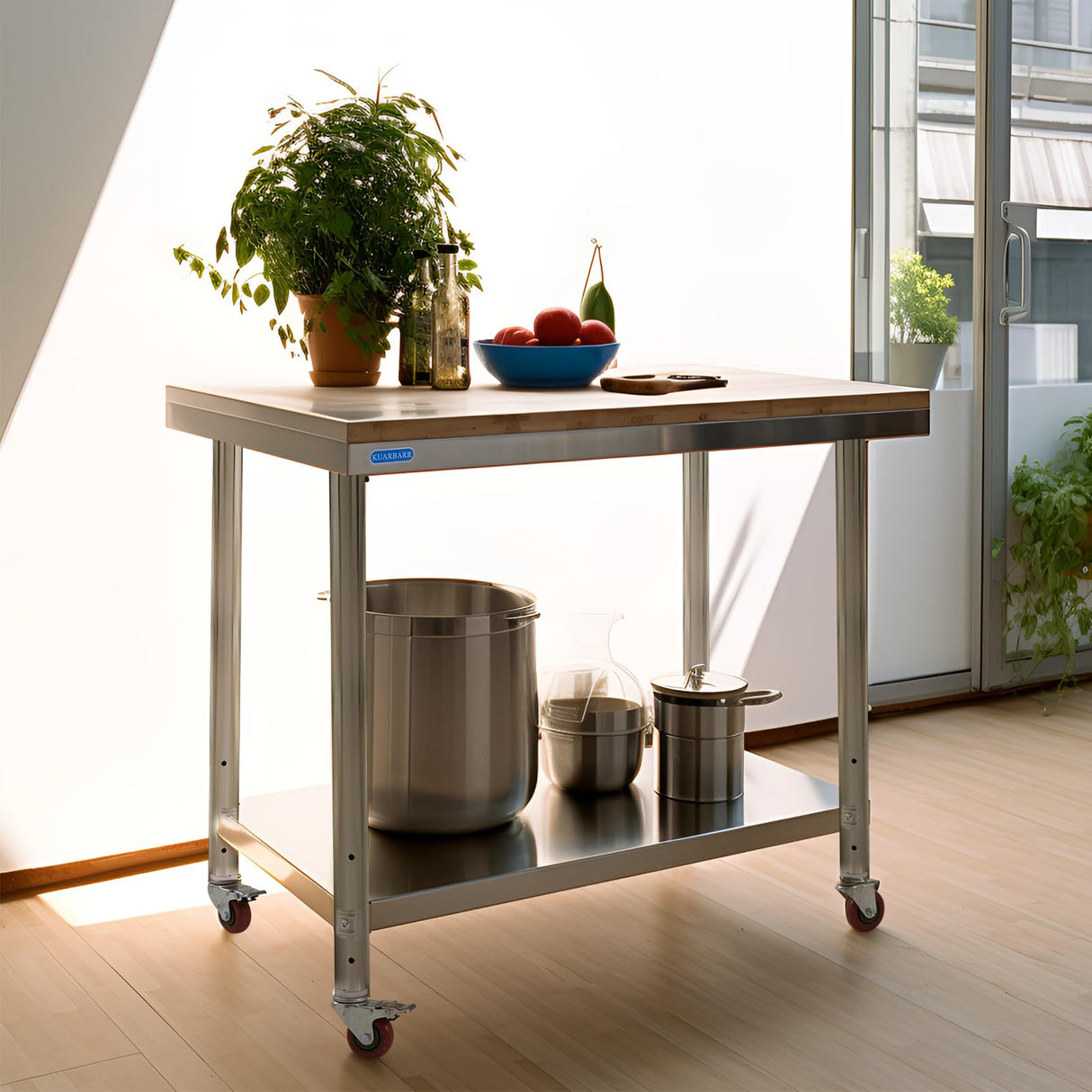 KUARBARR Stainless Steel Table for Prep & Work with 4 Caster Wheels with Adjustable Undershelf 24 x 30 NSF Metal Commercial Kitchen Worktable for Restaurant Home Outdoor KUARBARR