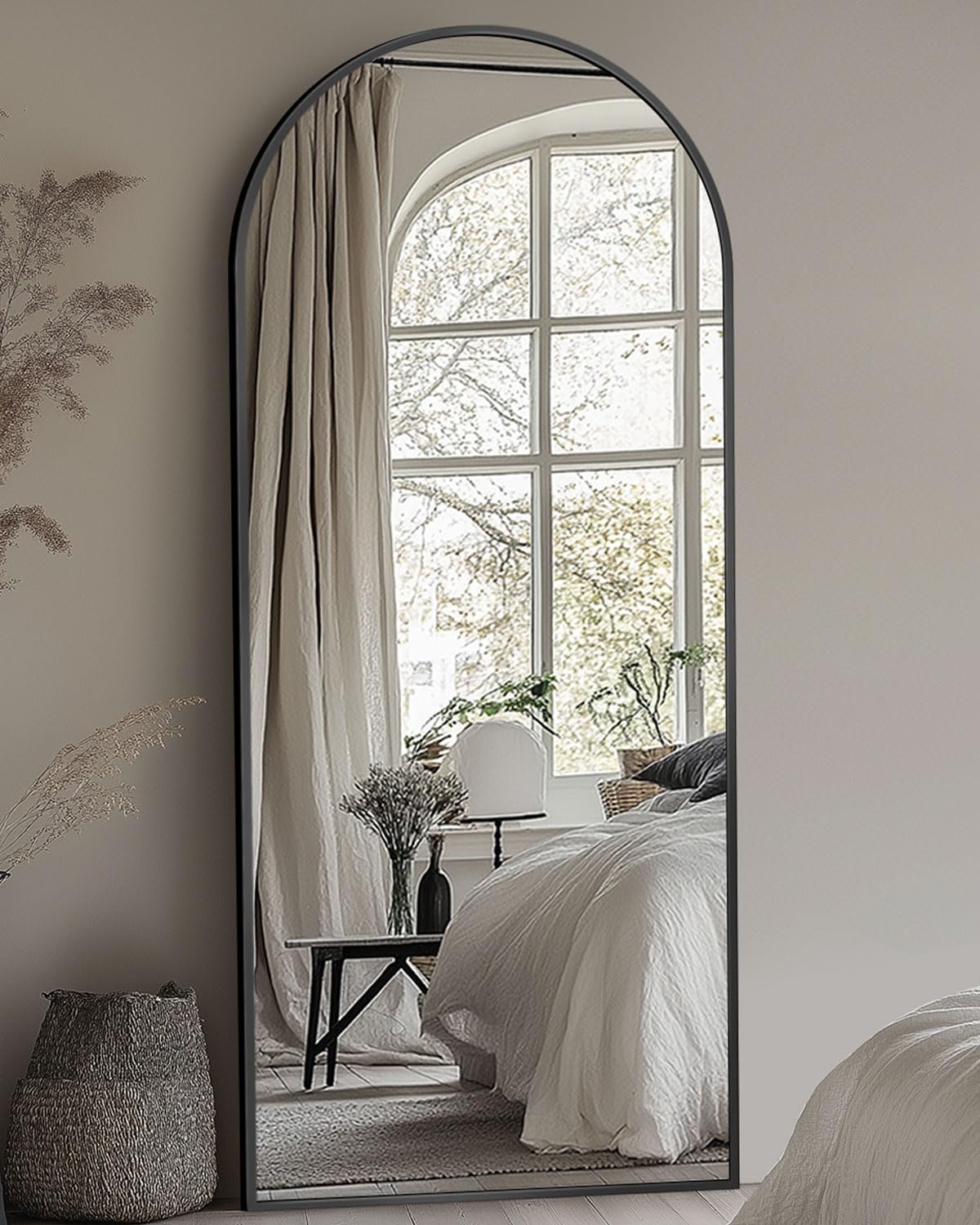 Full Length Mirror with Stand, 58"x18" Arched Full Body Mirror, Large Stand Up Mirror, Aluminum Frame Floor Standing Mirror, Freestanding Hanging Leaning Mounted for Bedroom Living Room Entryway Black Coomily