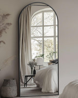 Full Length Mirror with Stand, 58"x18" Arched Full Body Mirror, Large Stand Up Mirror, Aluminum Frame Floor Standing Mirror, Freestanding Hanging Leaning Mounted for Bedroom Living Room Entryway Black Coomily