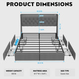 Doltoro Queen Size Bed Frame with 4 Storage Drawers, LED Lights, and Charging Station Doltoro