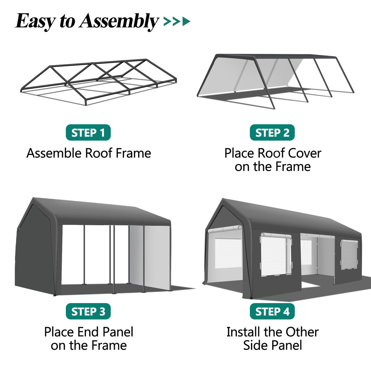 GARTOO Upgrade 11.5'x19.5' Heavy Duty Carport - Extra Large Outdoor Shelter with Roll-up Ventilated Windows & Side Doors, Portable Garage for Car Boat Truck Auto Motorcycle Outdoor Events Party, Gray GARTOO