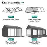 GARTOO Upgrade 11.5'x19.5' Heavy Duty Carport - Extra Large Outdoor Shelter with Roll-up Ventilated Windows & Side Doors, Portable Garage for Car Boat Truck Auto Motorcycle Outdoor Events Party, Gray GARTOO