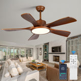 LINJO Outdoor Wood Ceiling Fan With Lights and Remote Control 5 Solid Wooden Blades 42 Inch Modern Farmhouse Ceiling Fan Light for Patios Living Room FCC Reversible DC Motor LINJO