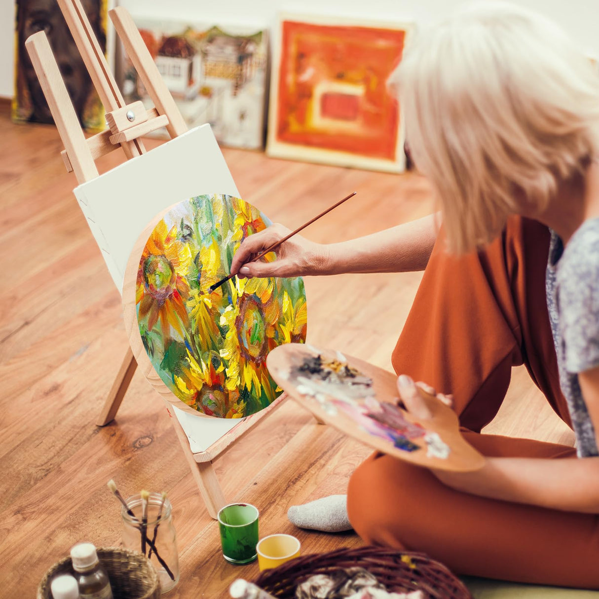 4 Pack 12 inch Round Wooden Plaque, 3/4 Inch Thick Unfinished Wooden Circle Plaque, Natural Pine Wood Coaster Base for Craft Projects, Sign, Painting, Woodcarving, Engraving PONGJA