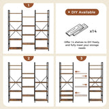 SUPERJARE Triple 5 Tier Bookshelf, Bookcase with 14 Open Display Shelves, Wide Book Shelf Book Case for Home & Office, Rustic Brown SUPERJARE