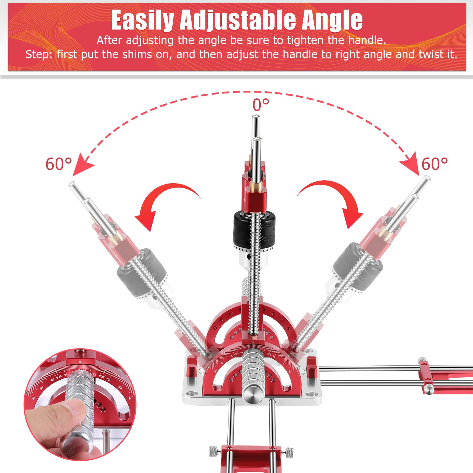 Portable Drill Guide Self-Centering Portable Drill Guide w/Chuck Key, 0° To 60° Angle Drill Guide w/Easy-To-Read Protractor Scale,Multi-Angle Drill Guide With Self-Centering Base Woodworking  - WoodArtSupply