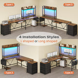 UPOSOJA L Shaped Gaming Desk with Keyboard Tray, Reversible Computer Desk with Power Outlet, Corner Home Office Desks, Mobile File Cabinet Storage Shelves Monitor Stand Drawers (Brown, 67in) UPOSOJA
