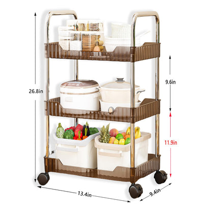 3 Tier Utility Cart Coffee, Acrylic Bathroom Cart Organizer Kitchen Organizer Rolling Storage Cart Mobile Shelving Unit Multi-Functional Shelves for Office, Kitchen, Living Room