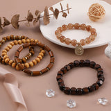 Bohemian Wood Beaded Bracelets for Women Natural Stone Boho Stretch Wooden Bracelet Set Religious Charm Multilayered Bead Strand Elastic Stackable Bracelets Handmade Jewelry Gifts for Men and Women IDEAJOY