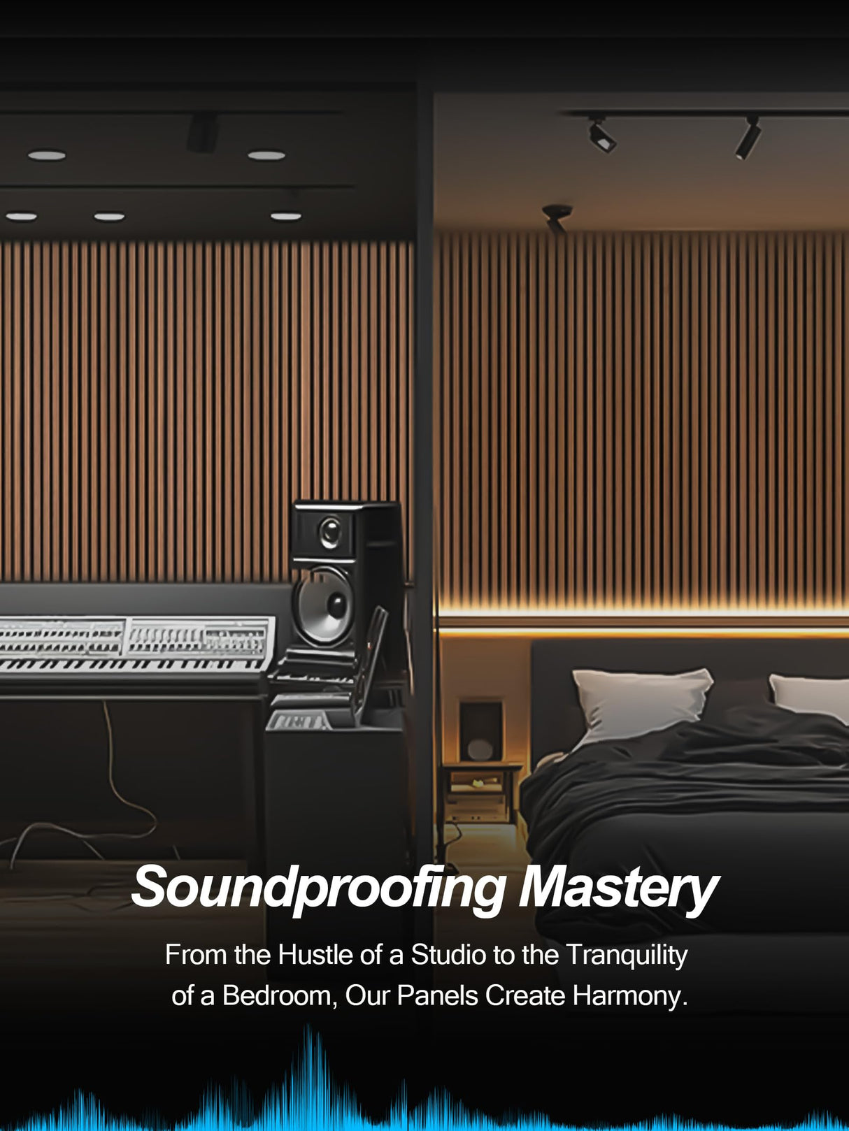 Mollywell Wood Panels for Wall, Time-Saving Installation, Versatile Wood Slat Wall Decor, Enhanced Acoustic & Sound Proof Fluted Design for Home & Office, 2 Pcs Teak, 47.2x23.6 Inch Mollywell