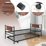 Giantex Metal Daybed with Trundle, Twin Size Day Bed with Wood Grain Headboard & Metal Slat Support, Space-Saving Trundle Sofa Bed for Living Room Guest Room, Easy Assembly, No Box Spring Needed Giantex