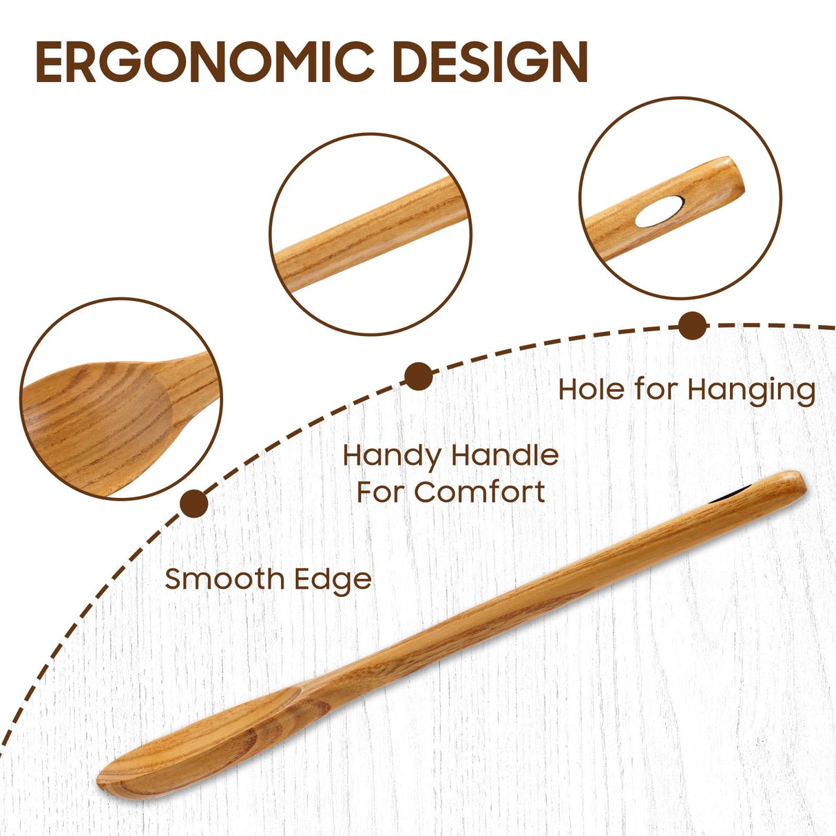 FJNATINH 3PCS Wooden Spoons, Long Handle Wooden Cooking Spoon Nonstick Kitchen Mixing Spoon Serving Spoon| 14-Inch, 12-Inch, 10-Inch | Kitchen Utensil Set Housewarming Gifts FJNATINH