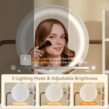 Dowinx Vanity Desk with LED Lighted Mirror & Power Outlet, White Vanity Desk with Adjustable 3 Lighting Modes, Small Vanity Desk for Bedroom, Makeup Vanity with Chair for Girl, White and Black Dowinx