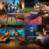 Smart Round Side Table with Charging and Smart Round Coffee Table - in Sound System, Modern Bedside Table for Nursery and Bedroom, Nightstands with Charging Station (Black) uuffoo