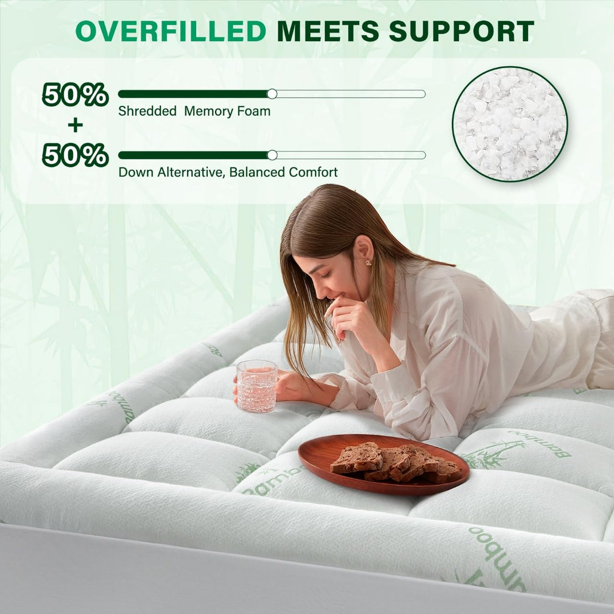 Anluoer Memory Foam Mattress Topper Queen for Back Pain, Rayon Derived from Bamboo Pillow Top Mattress Topper for Hot Sleepers,Cooling Mattress Pad with 8-21" Deep Pocket, 60x80 Inches, White Anluoer