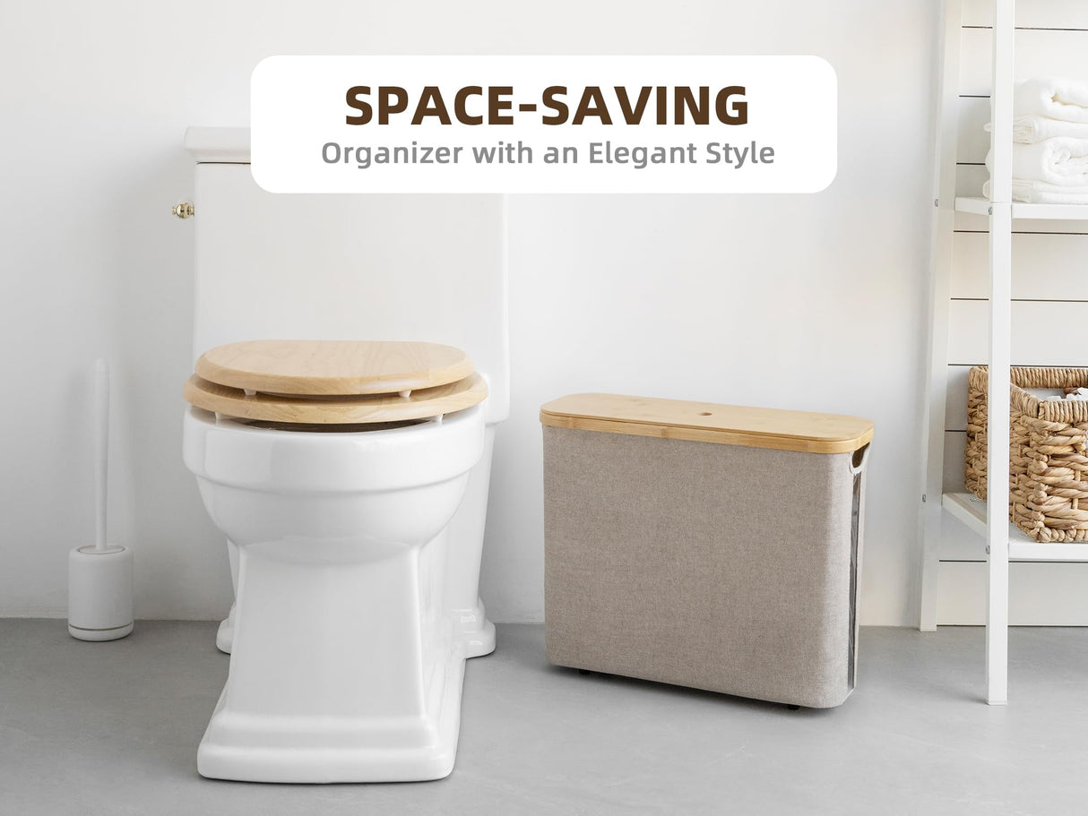 StorageWorks Toilet Paper Storage Basket, Toilet Paper Basket with Bamboo Lid, Large Toilet Paper Holder for up to 9 Mega Rolls, Toilet Paper Storage Cabinet for Bathroom, Brown and Beige, 1 Pack StorageWorks