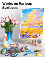 JusArt 30 Colors Acrylic Paint Markers Brush Tip, Water Based Paint Pens with Automatic Ink-Control, Waterproof 1-8mm Flexible Tip Acrylic Markers for Rock Painting, Wood, Fabric, Egg, Art Supplies JusArt