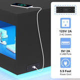 Black Coffee Table with Open Storage, Square Wood Coffee Table with LED Lights and Charging Station, Stylish Living Room Table, Modern Center Table for Living Room, Bedroom, Office Gacfiew