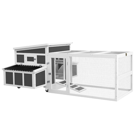 PawHut Wooden Chicken Coop with Nesting Box, Outdoor Poultry Cage or Rabbit Hutch for 6 Chickens with Pull Out Tray, Run, Perches, Ramp, Windows for Duck, Hen, Small Animals, Dark Gray PawHut