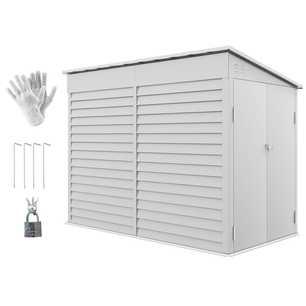 Outsunny 4.6' x 9' Steel Outdoor Storage Shed, Lean to Shed, Metal Tool House with Foundation Kit, Lockable Doors, Gloves and 2 Air Vents for Backyard, Patio, Lawn, White Outsunny