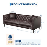 81" Mid-Century Modern Leather Sofa for Living Room, Chesterfield Sofa with Deep Seats and 2 Pillows, 3 Seater Couch with Button Tufted, Leather Couch for Apartment, Office, Dark Brown IDEALHOUSE