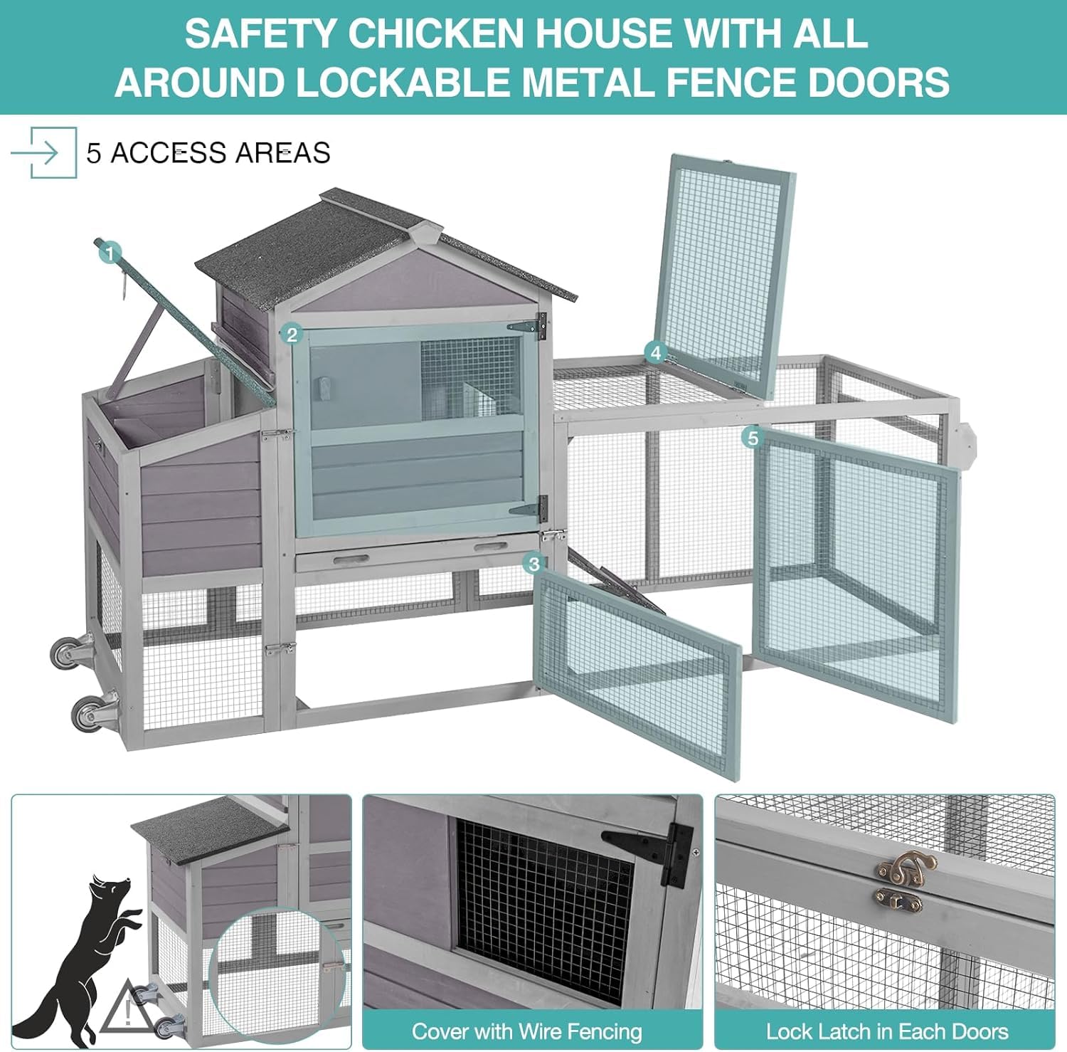 Chicken Coop for 2-4 Chickens, Mobile Chicken House for Outdoor with Wheels, Nesting Box, Leakproof Pull-on Tray and UV-Resistant Roof Panel, Wooden Chicken Coop for Duck - WoodArtSupply