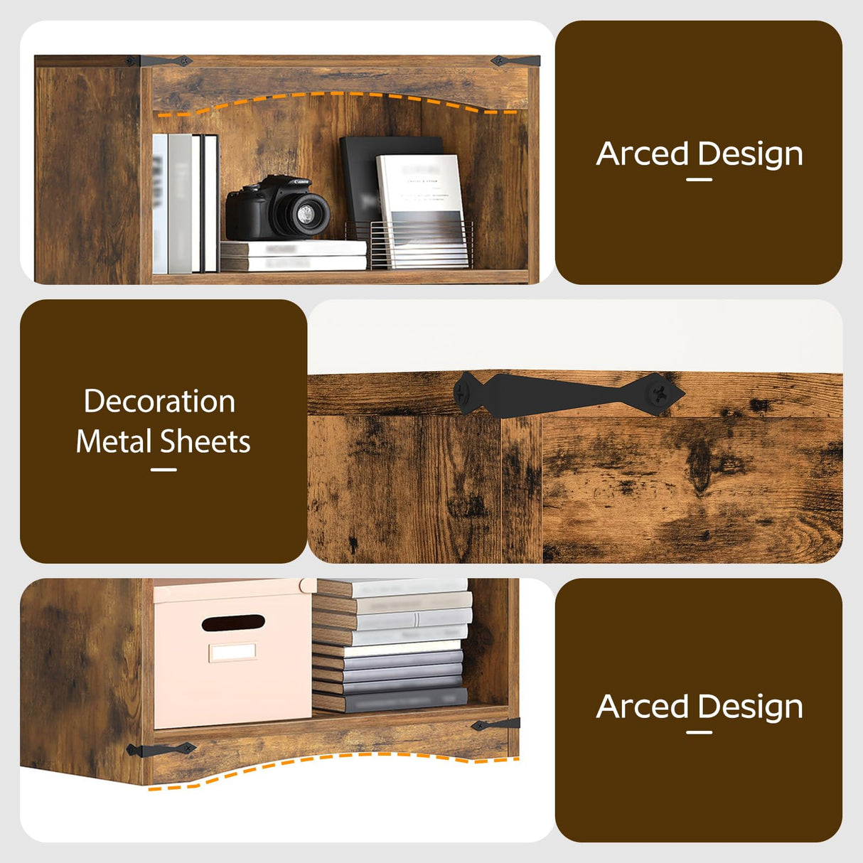 YATINEY Tall Bookcase and Bookshelf, 6-Tier Bookcase with Storage, 63" Wooden Bookshelf, Farmhouse Freestanding Display Storage Shelves for Home Office, Living Room, Rustic Brown SJ09BR YATINEY